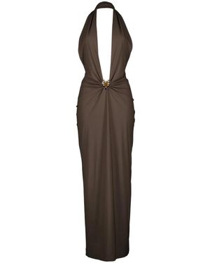 Christopher Esber Mineral Stone Ruched Halter Lycra Jurk - Bruin