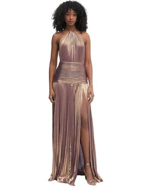 retroféte Thalia Halter Maxi Jurk - Bruin
