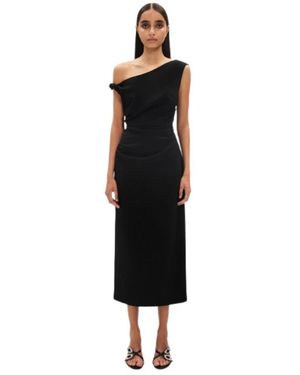 Misha Gaia Twill Midi Kleid - Schwarz