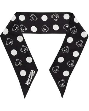 Moschino Accessoires ,Zwart ,Zijden Sjaal Met Beerdessin En Polkadots
