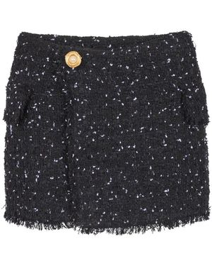Balmain Rokken ,Zwart ,Tweed Asymmetrische Minirok Van Tweed Met Polka Dots - Grijs