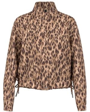 Marc Cain Jassen ,Bruin ,Polyester Korte Scuba Jersey Jas Met Luipaardprint