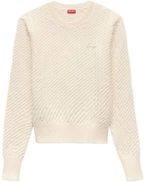 KENZO Truien & Vesten ,Katoen Signature Kabelgebreide Trui - Wit