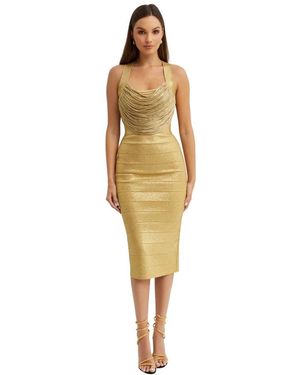 Hervé Léger Kleedjes ,Geel ,Disco Knit Fringe Midi Jurk