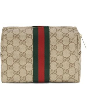 Gucci Tassen ,Veelkleurig ,Grote Make-Up Tas Met Web - Naturel