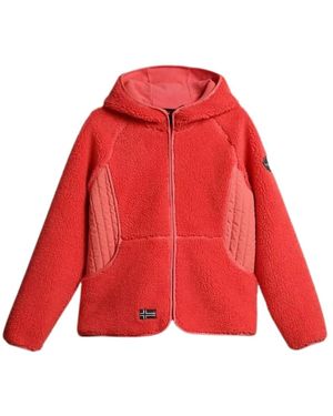 Napapijri Fitness ,Roze ,Polyester Roze Yupik Fleece Hoodie Met Rits - Rood
