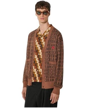 ICECREAM Text Print Cardigan - Braun