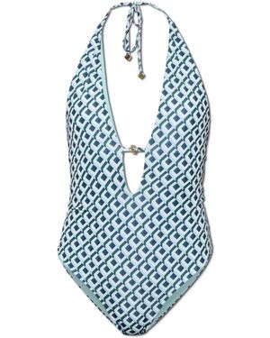 CASABLANCA Badmode ,Groen ,Polyester Monogram Cut-Out Badpak - Blauw