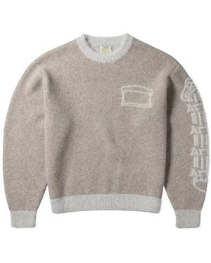 Aries Fluffy Column Chenille Rundhals-Pullover - Grau