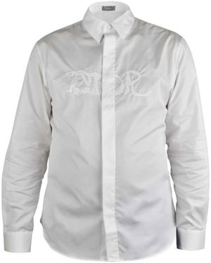 Dior Overhemden ,Wit ,Katoen Logo Geborduurd Overhemd - Grijs