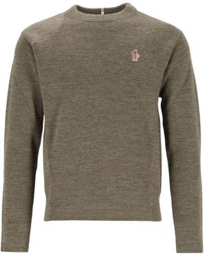 Moncler Truien & Vesten ,Grijs ,Wol Wool Crew Neck Sweater - Groen