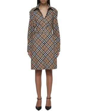 Burberry Kariertes Gürtelkleid Elegant - Grau