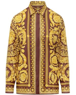 Versace Overhemden ,Veelkleurig ,Leer Baroque Silk Shirt - Geel