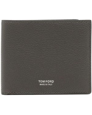 Tom Ford Accessoires ,Bruin ,Nylon Grain Leather Classic Bifold Wallet - Zwart