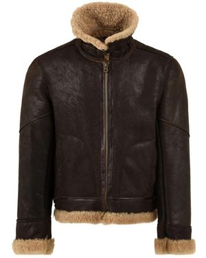 Stewart Jassen ,Bruin ,Leer Sylvester Aviator Jacket - Zwart