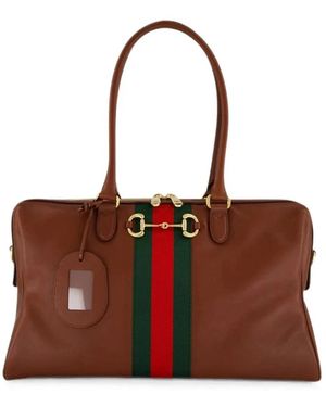 Gucci Tassen ,Bruin ,Leer Horsebit Boston-Tas - Rood