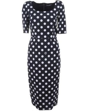 Dolce & Gabbana Gepunktetes Langes Kleid Damen - Blau