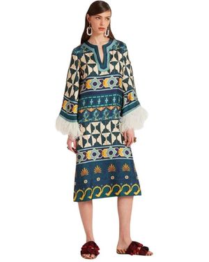 La DoubleJ Abito kaftan con piume - Blu