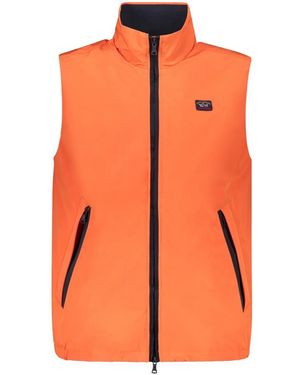 Paul & Shark Jassen ,Oranje ,Polyester Vest Met Rits En Hoge Kraag