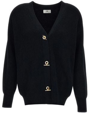 Elisabetta Franchi Geribde Gebreide V-Hals Vest - Blauw
