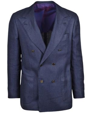 Kiton Jassen ,Blauw ,Katoen Double-Breasted Jacket