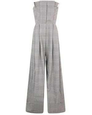 Moschino Jumpsuits & Playsuits ,Grijs ,Wol Strapless Jumpsuit Met Prince Of Wales-Ruit