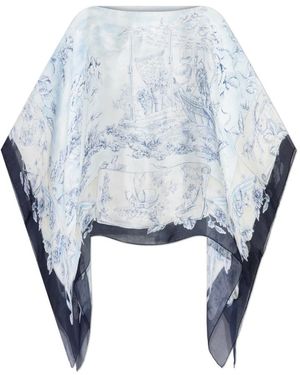 Ferragamo Seidenponcho Mit Floralem Motiv - Blau