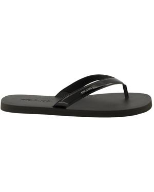 Prada Gekreukelde Leren Slippers - Zwart