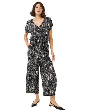 Kaffe Jumpsuits & Playsuits ,Zwart ,Jumpsuit Met Grafische Print En Wijde Pijpen