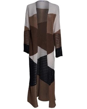 Akep Lange Strickjacke Im Open-Knit-Design - Braun