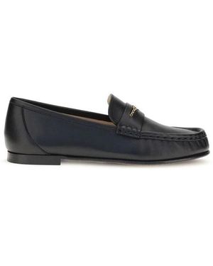 Chloé Polished Leder Loafers Mit Goldkette - Blau