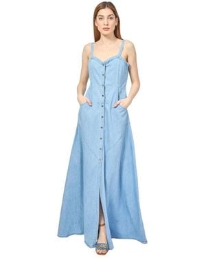 GAUDI Denim Cowgirl-Kleid Mit Weitem Ausschnitt - Blau