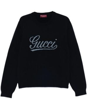Gucci Truien & Vesten ,Blauw ,Wol Wollen Trui Met Intarsia - Zwart
