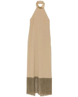 Taller Marmo Halterneck Dress With Fringed Hem - Natural