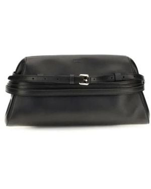 Moschino Tassen ,Zwart ,Leer Logo Gesp Sluiting Clutch Tas