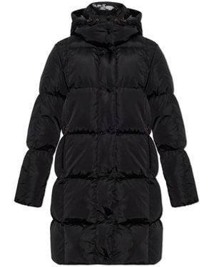 Moncler Litte Vierkant-Gewatteerde Lange Donsjas Met Capuchon - Zwart