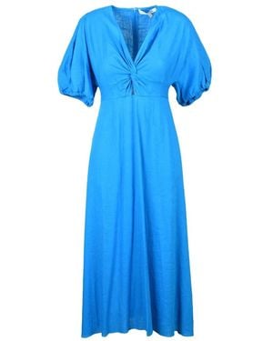 Diane von Furstenberg Lange Jurk Met Pofmouwen En Zakken - Blauw