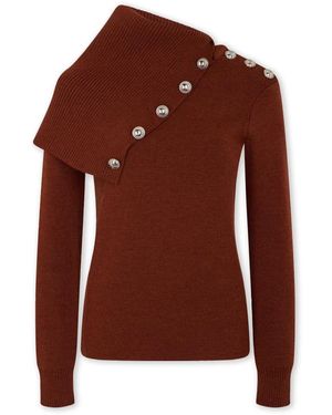 Rabanne Truien & Vesten ,Bruin ,Wol Oversized Roest Wollen Trui Met Versierde Knopen