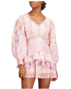 LoveShackFancy Vestido Mini De Seda Patchwork, Mujer, Talla - Rosa