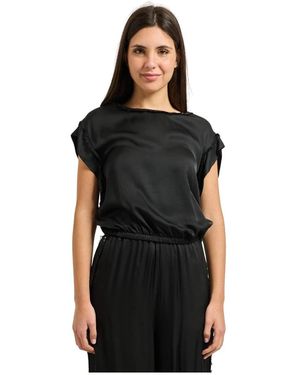Manila Grace Satijnen Blouse Met Mini-Franjes - Zwart