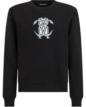 Roberto Cavalli Hoodies & Sweatvesten ,Zwart ,Sweatshirt Met Uitgesneden Geborduurd Logo