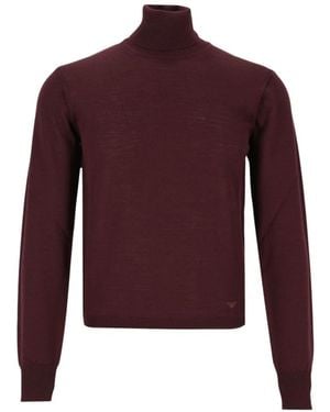 Emporio Armani Truien & Vesten ,Rood ,Wol Pullover Met Coltrui Van Scheerwol - Paars