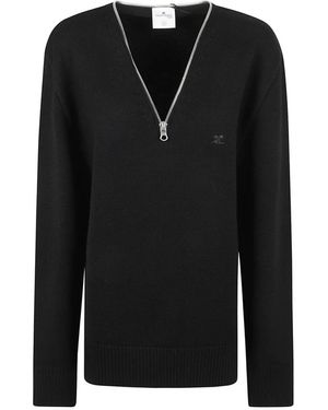Courreges V-Neck Knitwear - Nero