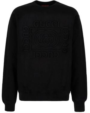 Gucci Hoodies & Sweatvesten ,Blauw ,Katoen Sweatshirt Van Geborsteld Katoenen Jersey - Zwart