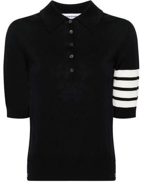 Thom Browne Woll-Polo Mit 4-Streifen-Detail - Schwarz