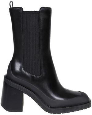 Tory Burch Leather Pointed Toe Ankle Boots - Black