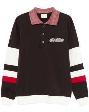 Drole de Monsieur Braunes Gestreiftes Poloshirt Langarm - Schwarz
