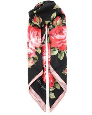 Dolce & Gabbana Rose Bouquet-Print Zijden Twill Sjaal 90X90 - Rood