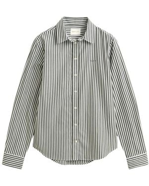 GANT Overhemden ,Groen ,Katoen Regular Fit Poplin Blouse Met Strepen - Grijs