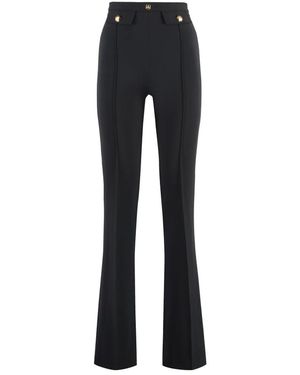 Elisabetta Franchi Wijde Crepe Broek Met Logo Detail - Blauw